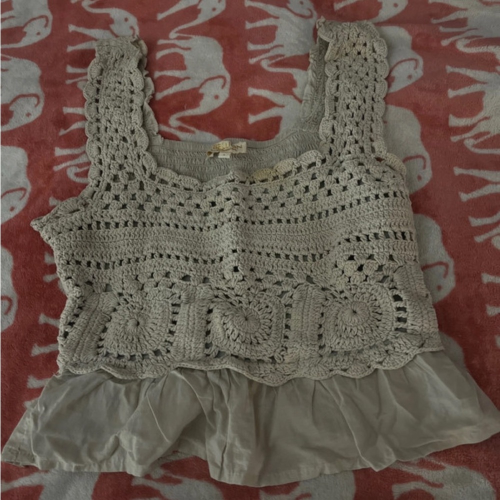 Crochet Lace Tank Top with Ruffle Hem